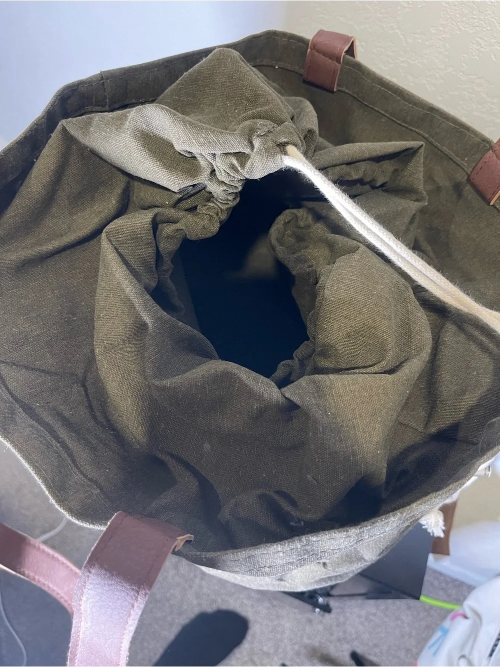 Cowboys Olive Green Canvas & Wicker Storage Tote